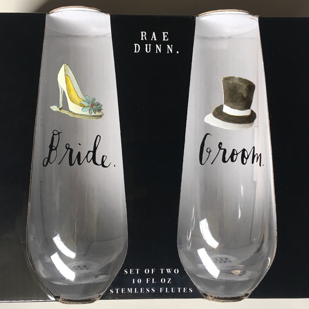 Rae Dunn Bride & Groom champagne flutes brand new